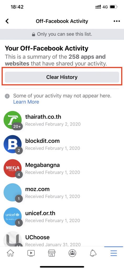 Off Facebook Activity กิจกรรมภายนอกเฟซบุ๊ก Clear History ลบข้อมูล
